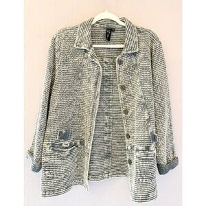 Focus Casual Life Large Blue White Textured Lagenlook Minimalist Artsy Jacket